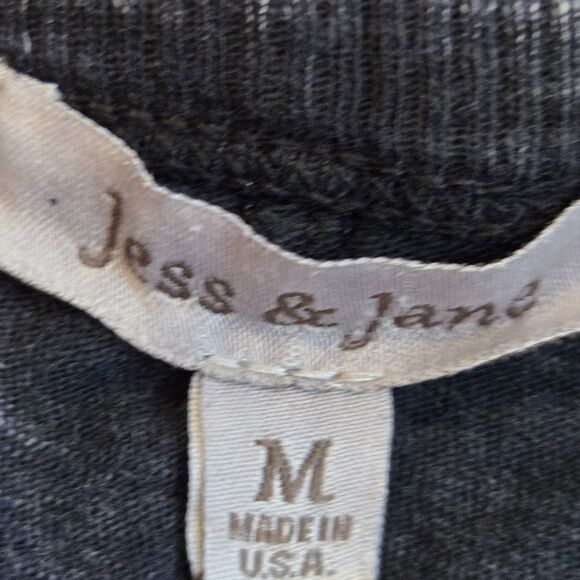 Jess & Jane Black Acid Wash Patch Pockets Tunic Top Size M Asian Print Lagenlook - Picture 9 of 11